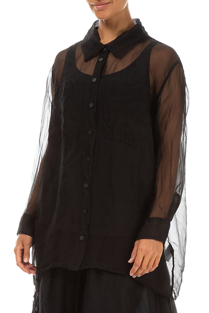Black Silk Chiffon Shirt 3