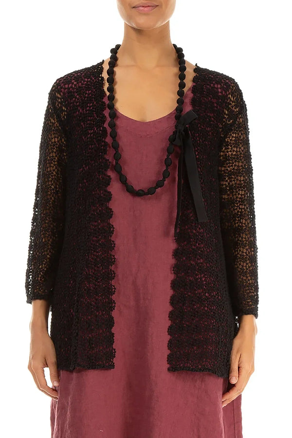 Black Silk Fine Bead Necklace 1