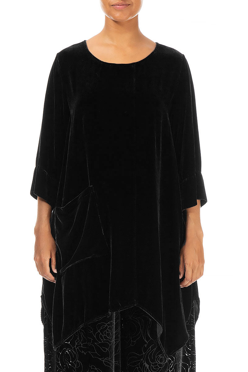 Asymmetric Black Silk Velvet Tunic 1