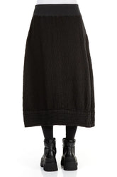 Black Textured Linen Midi Skirt 2