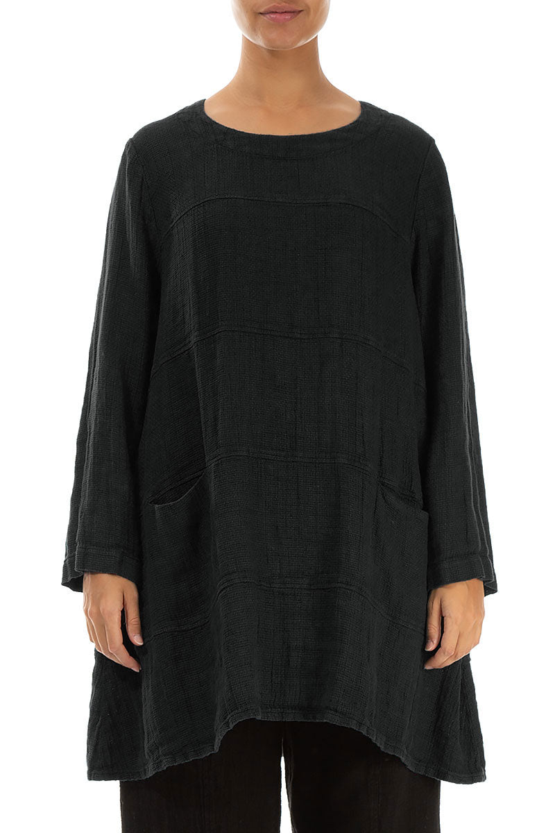 Black Textured Linen Tunic 1