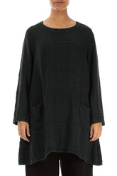 Black Textured Linen Tunic 1