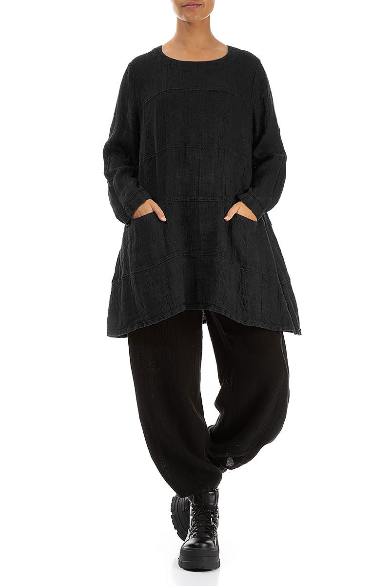 Black Textured Linen Tunic 4