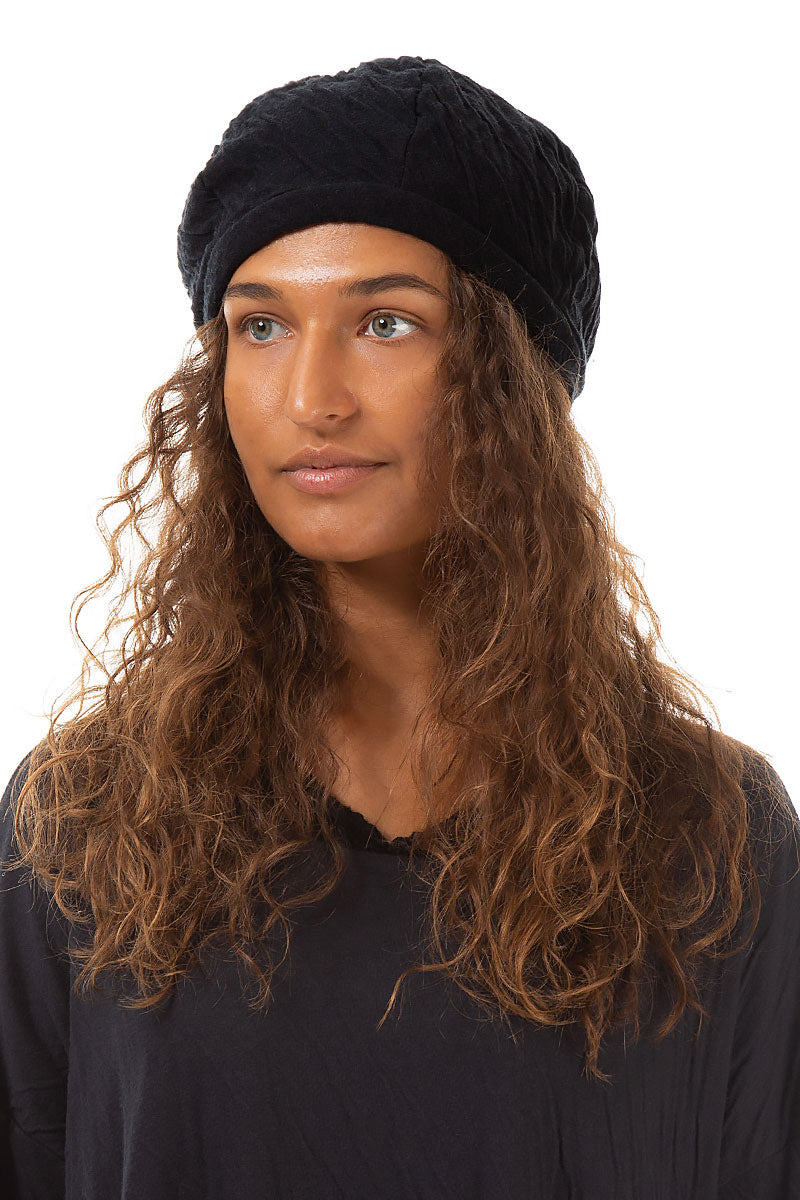 Béret en coton ondulé noir