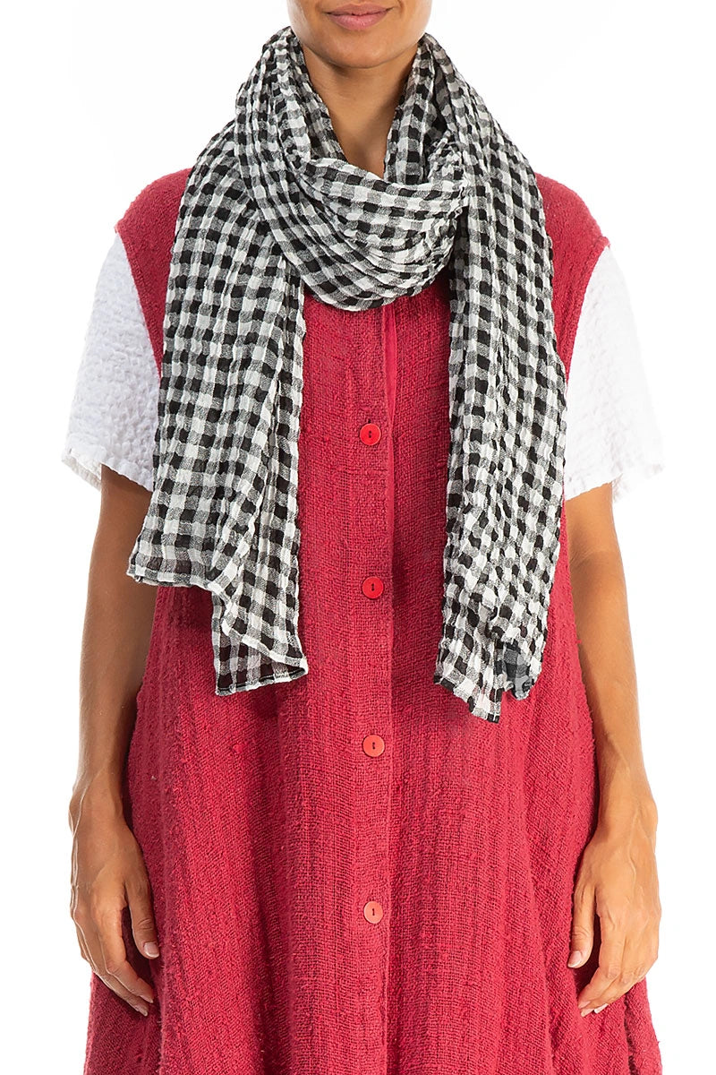 Black & White Check Linen Scarf 1