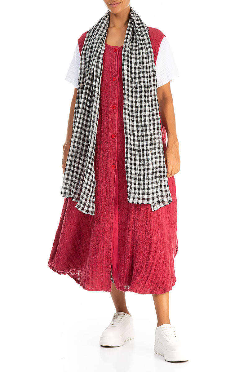 Black & White Check Linen Scarf 2