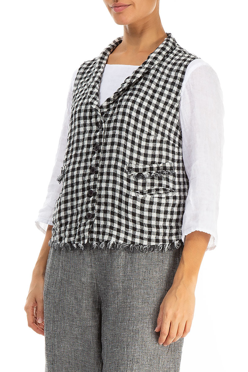Black & White Check Linen Vest 3