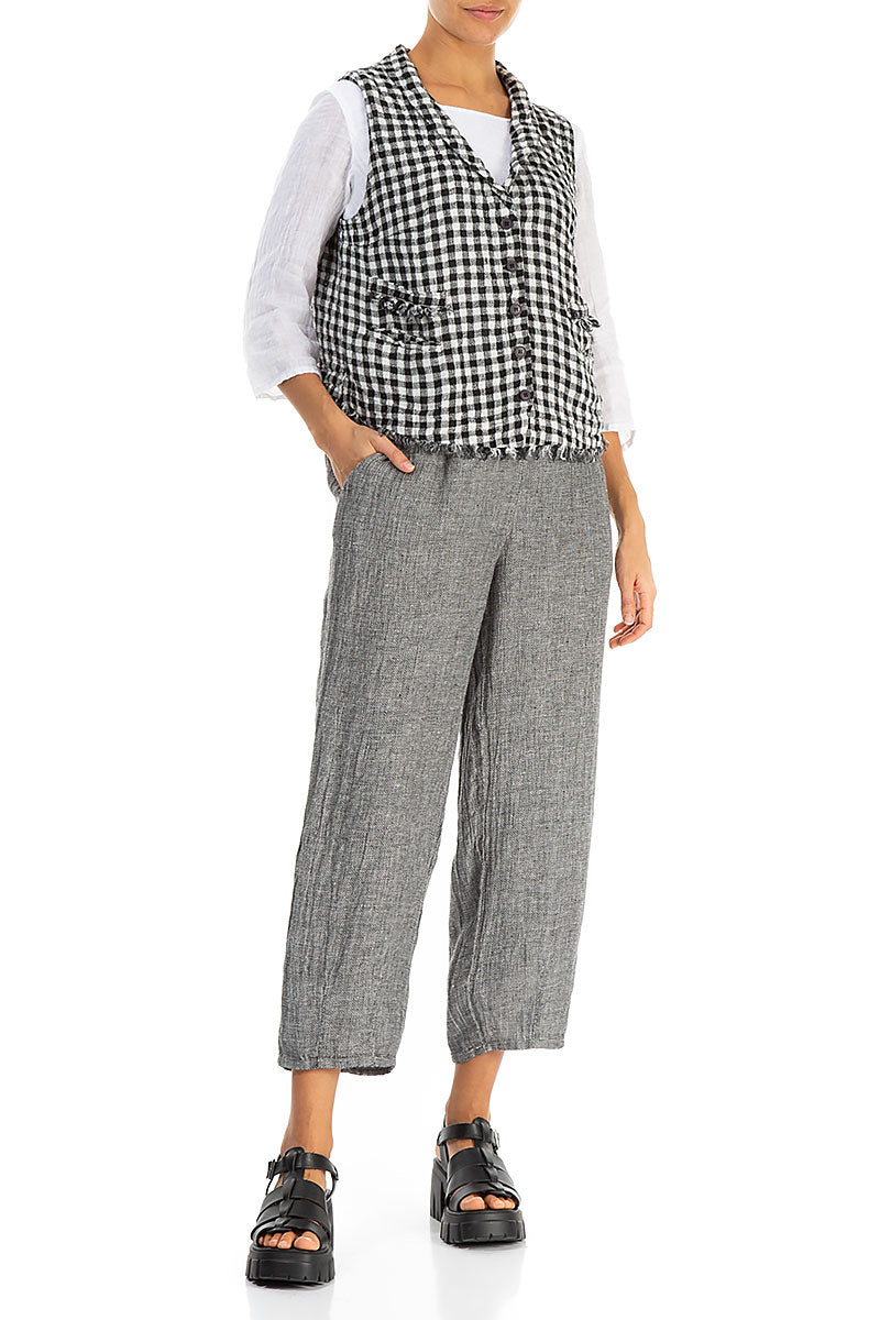 Black & White Check Linen Vest 4
