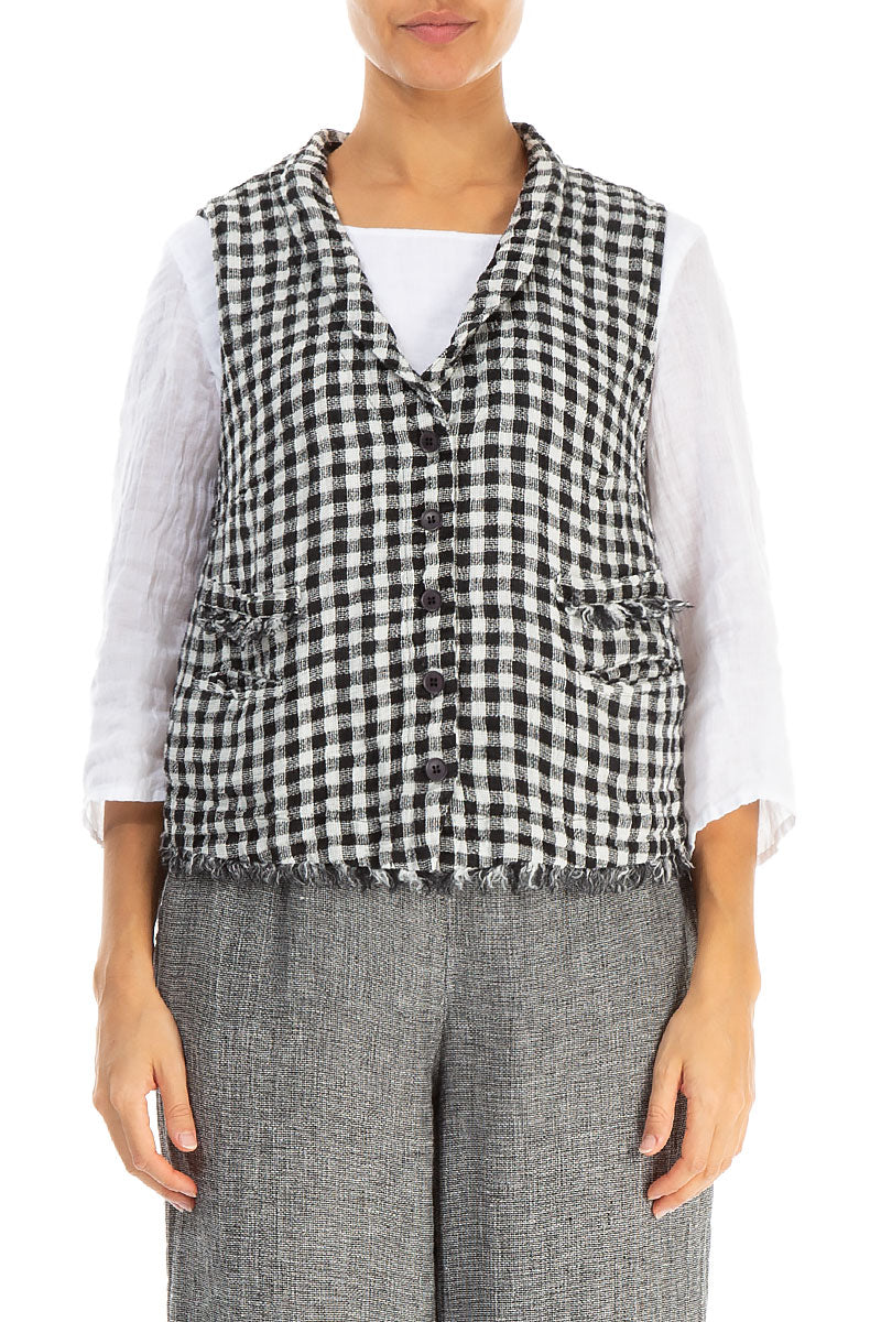 Black & White Check Linen Vest 1