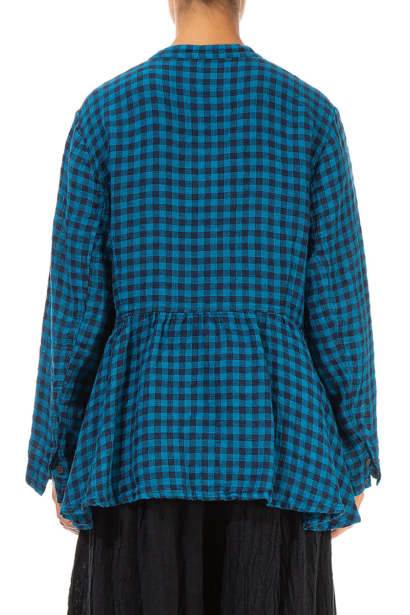 Blue Check Peplum Linen Jacket 2
