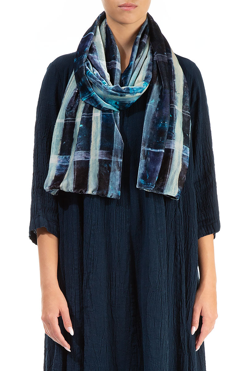 Blue Lines Stretch Silk Velvet Scarf