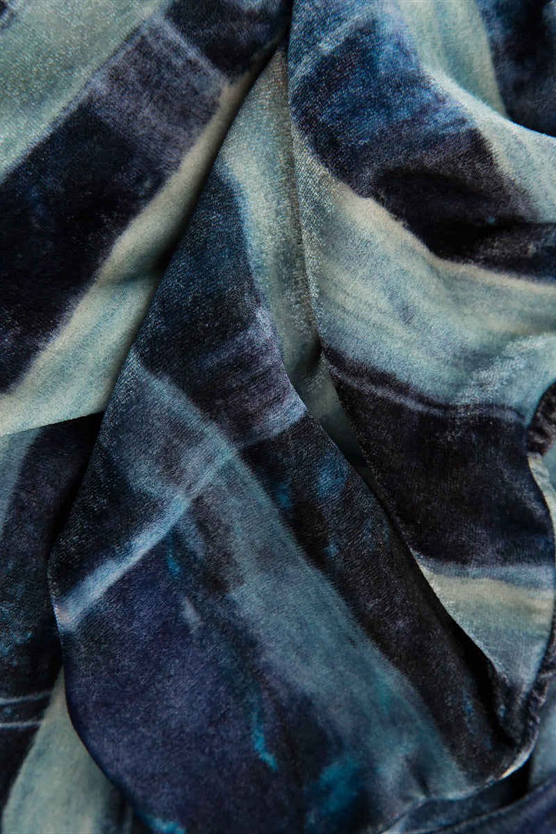 Blue Lines Stretch Silk Velvet Scarf