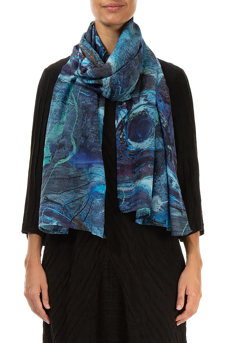 Blue Reverie Silk Cotton Scarf 1
