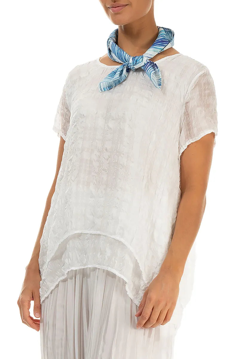 Blue Wash Stripe Silk Bamboo Square Scarf