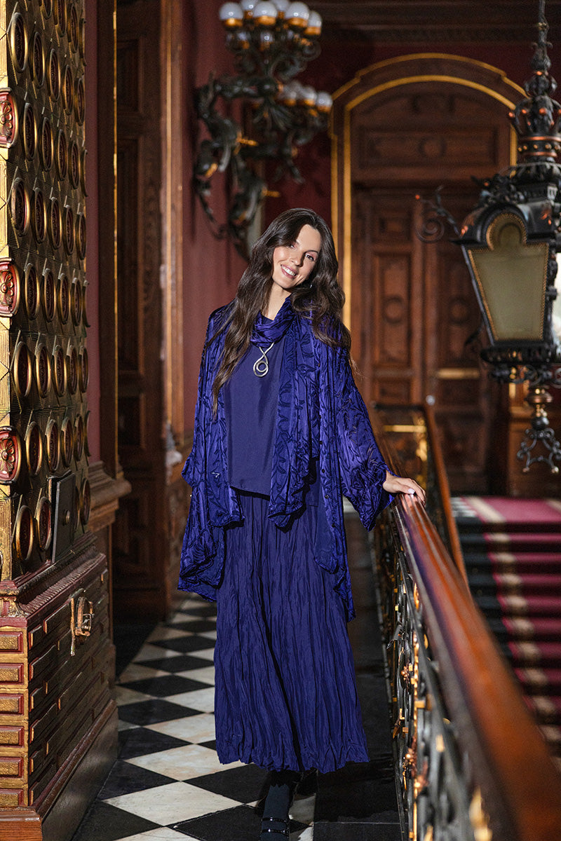 Round Boat Neck Royal Purple Silk Top 6