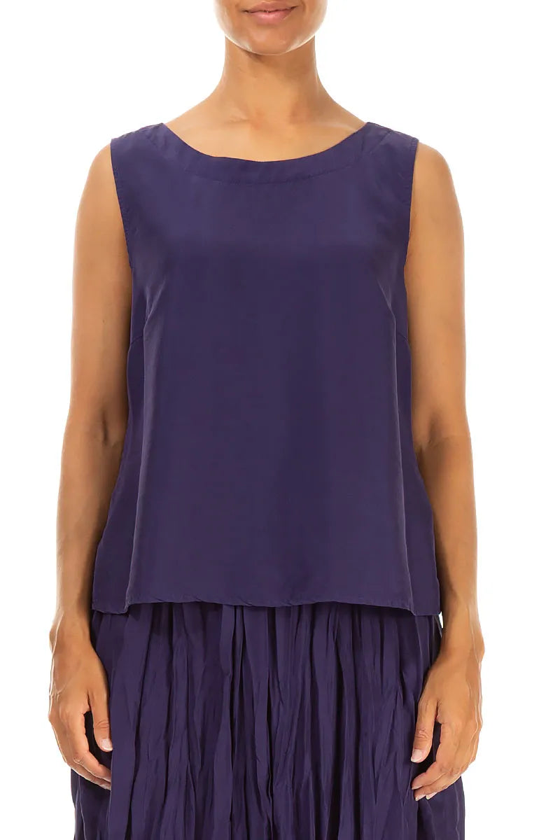 Round Boat Neck Royal Purple Silk Top 1