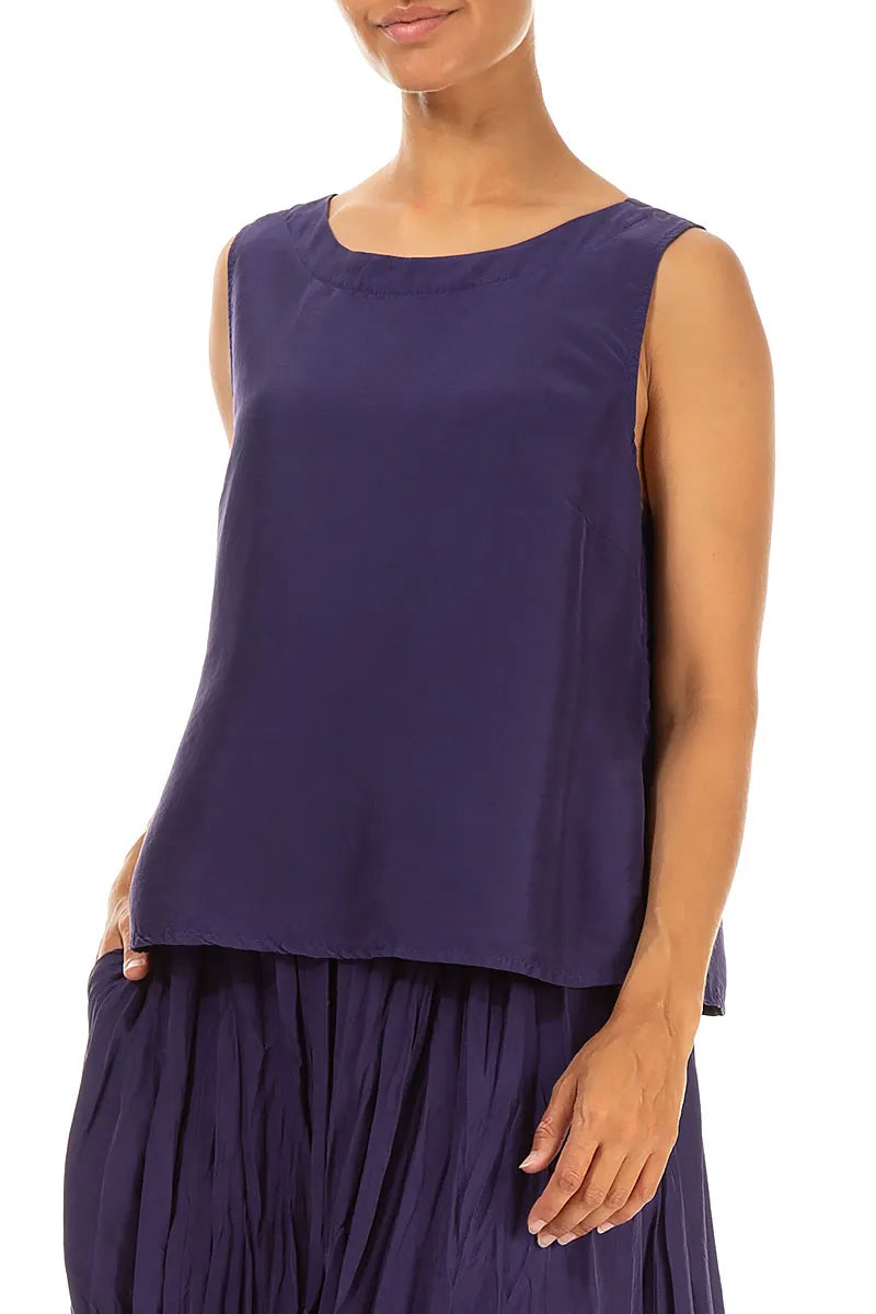 Round Boat Neck Royal Purple Silk Top 3