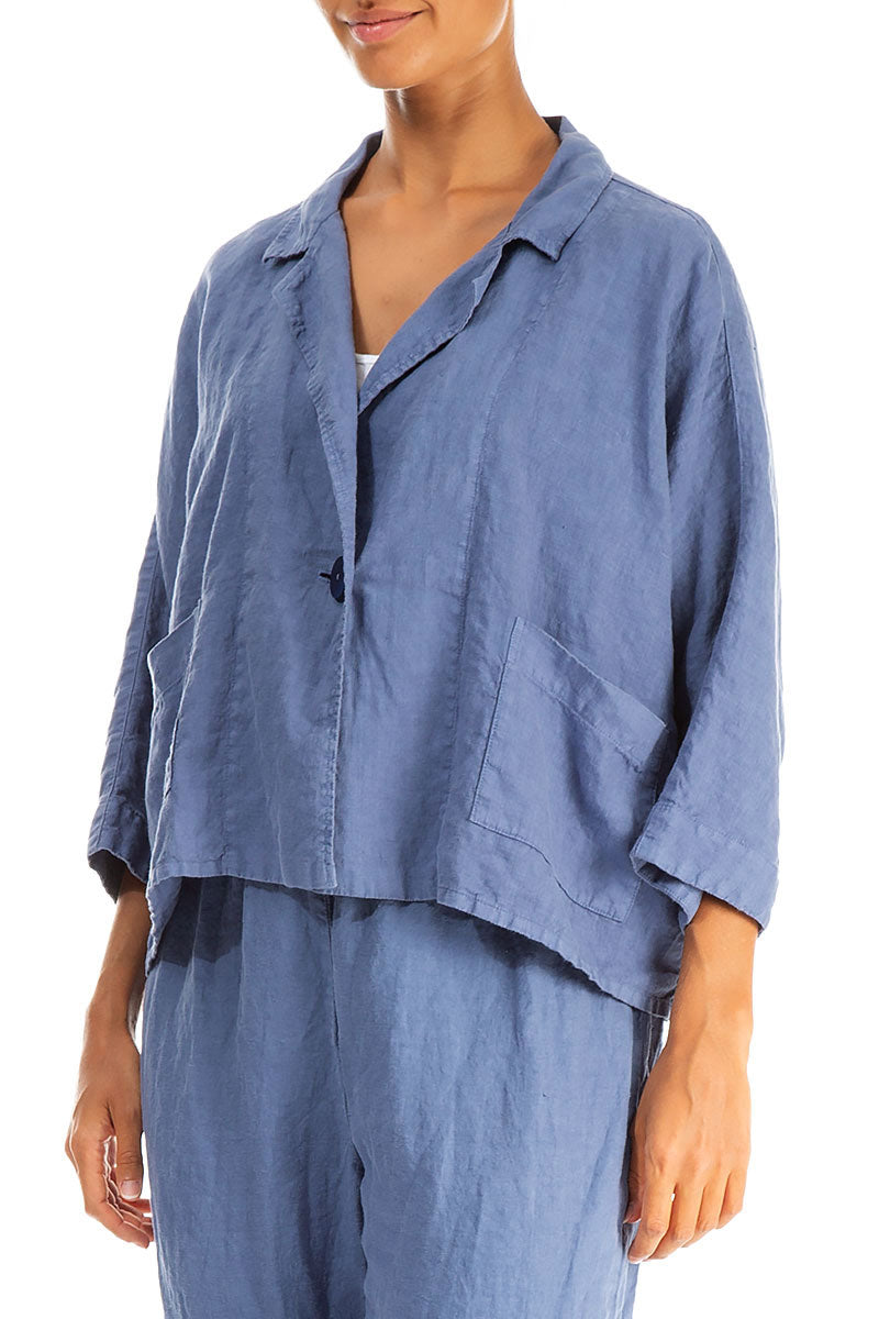Boxy Blue Nova Linen Blazer Jacket 3