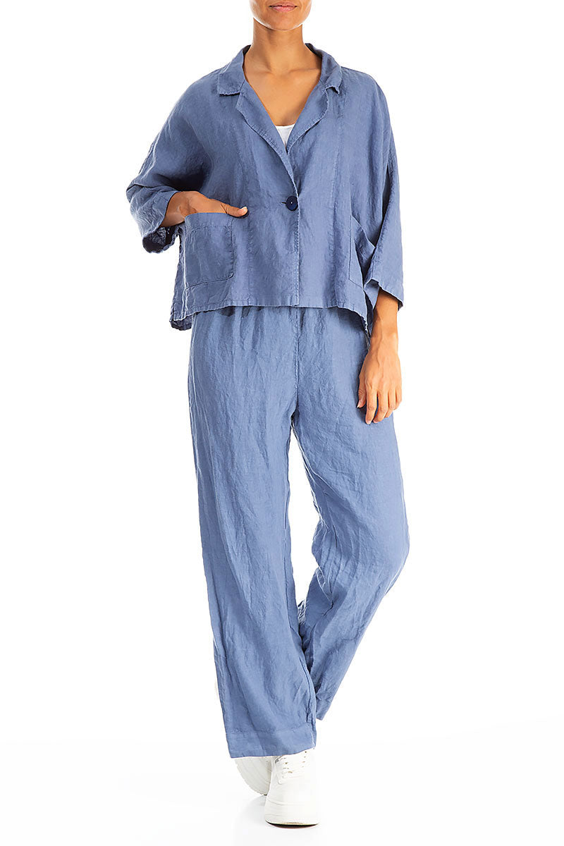 Boxy Blue Nova Linen Blazer Jacket 4