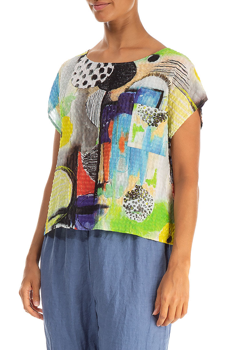 Boxy Artmaze Textured Silk Blouse 3
