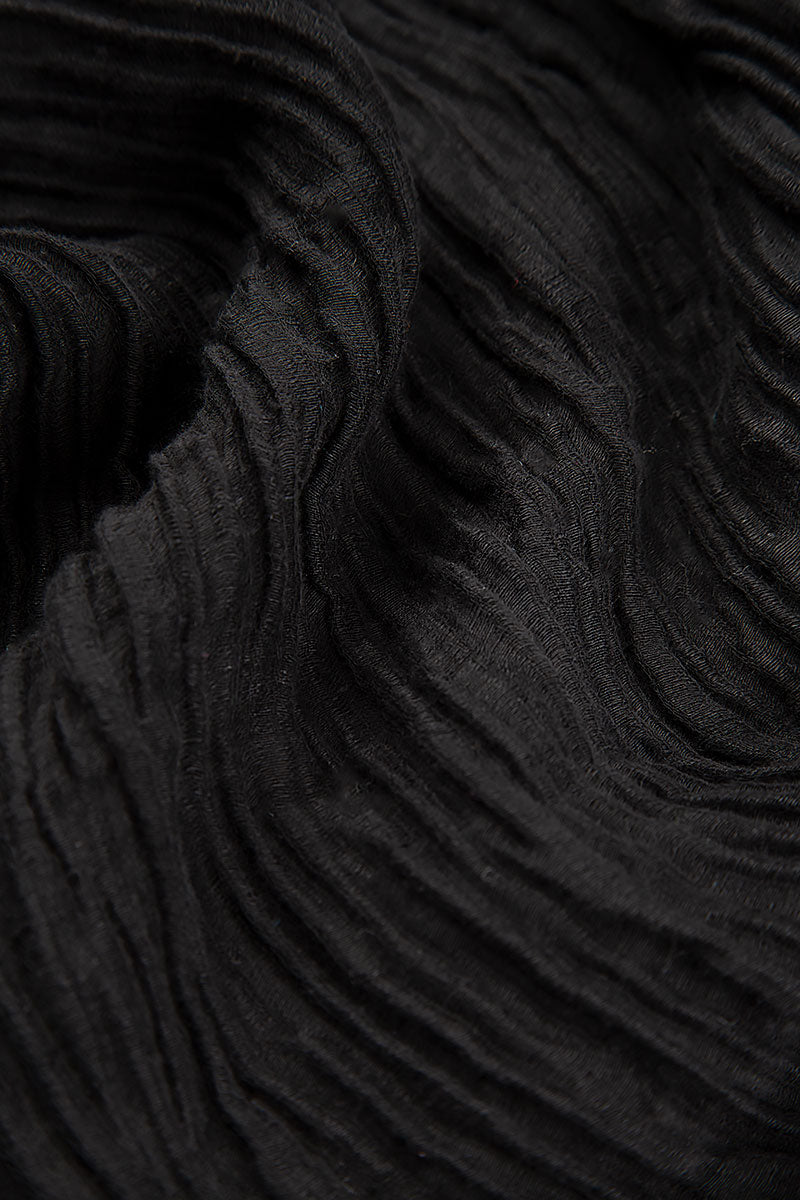 Boxy Black Crinkled Silk Blouse