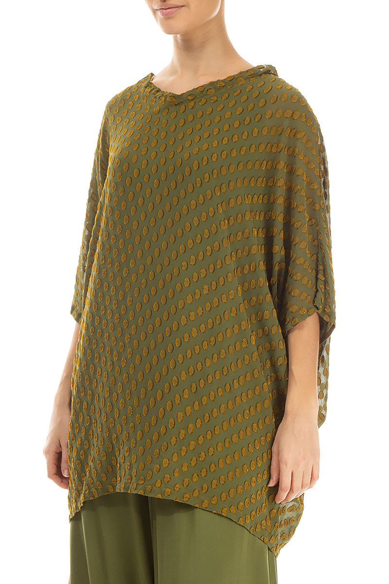 Boxy Bubbly Pattern Olive Silk Blouse 3