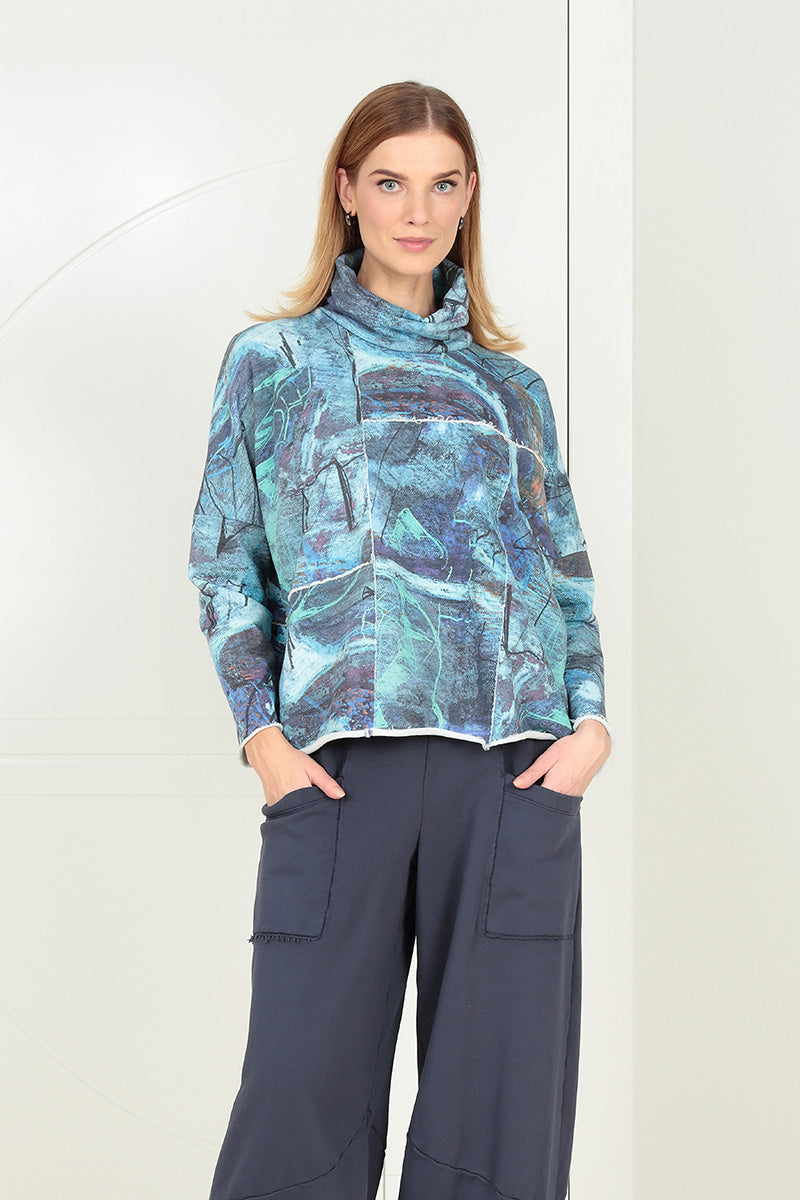 Boxy Cowl Neck Blue Reverie Cotton Jumper 6