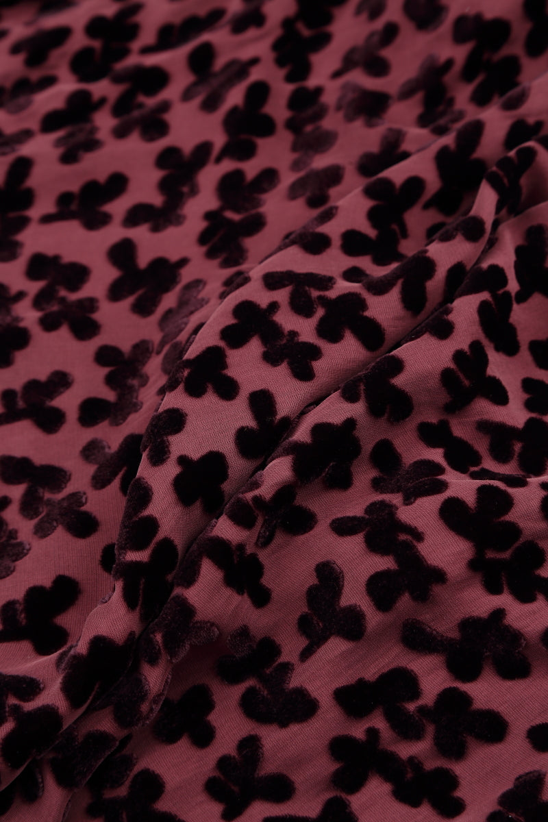 Boxy Devoré Petals Maroon Silk Velvet Blouse 5