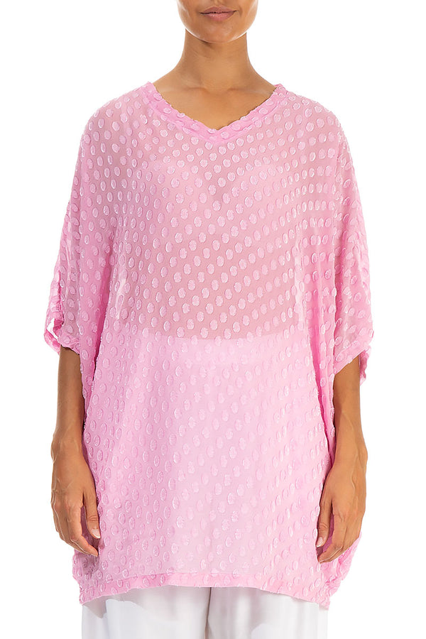 Boxy Dotty Taffy Pink Silk Blouse 1