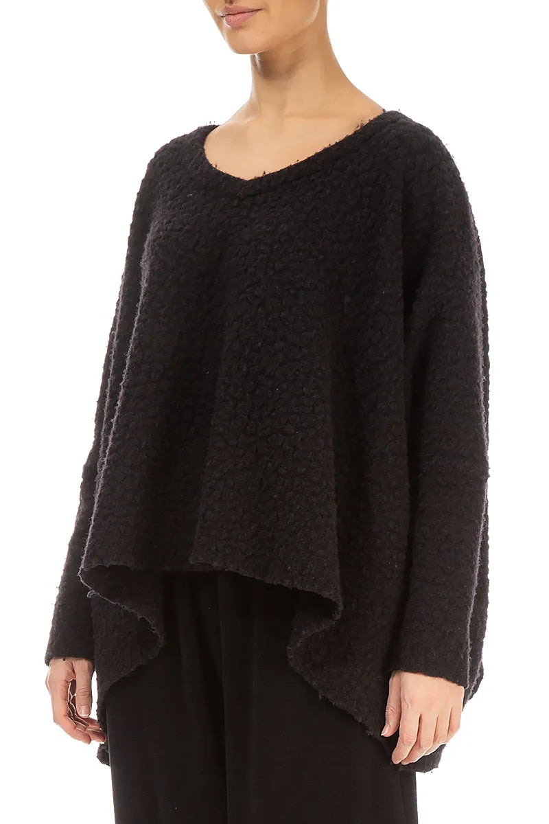 Boxy Felted Plush Wool Black Cotton Jumper 4