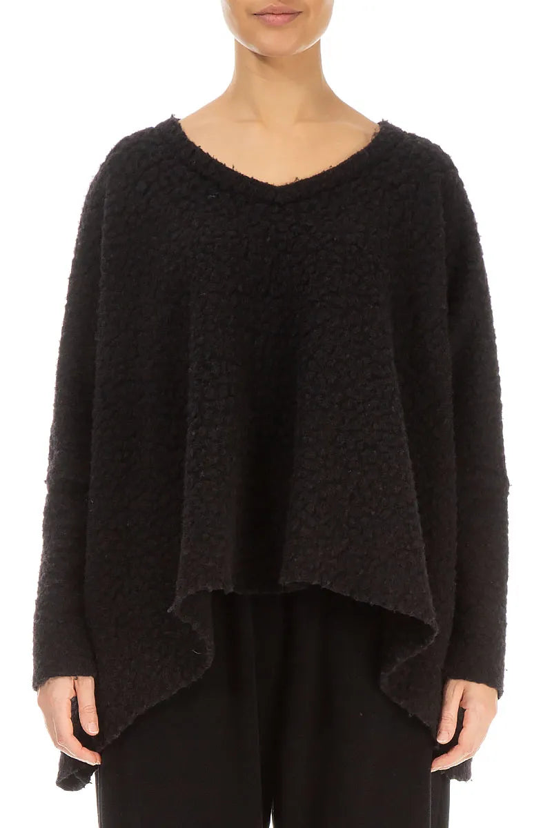 Boxy Felted Plush Wool Black Cotton Jumper 2