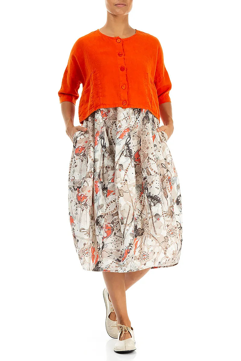 Boxy Flame Orange Linen Jacket 4