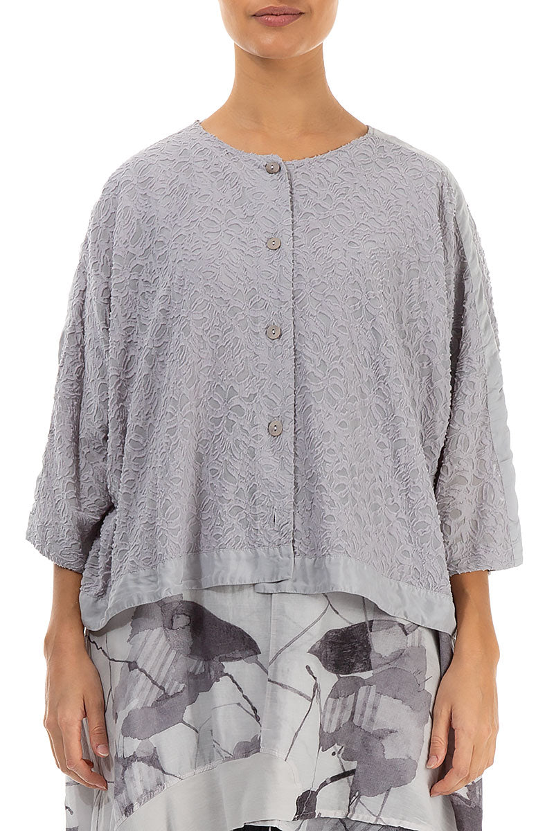 Boxy Floral Lilac Grey Silk Jacket 1