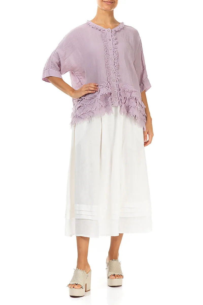 Boxy Frayed Edge Lilac Gauze Linen Blouse 4