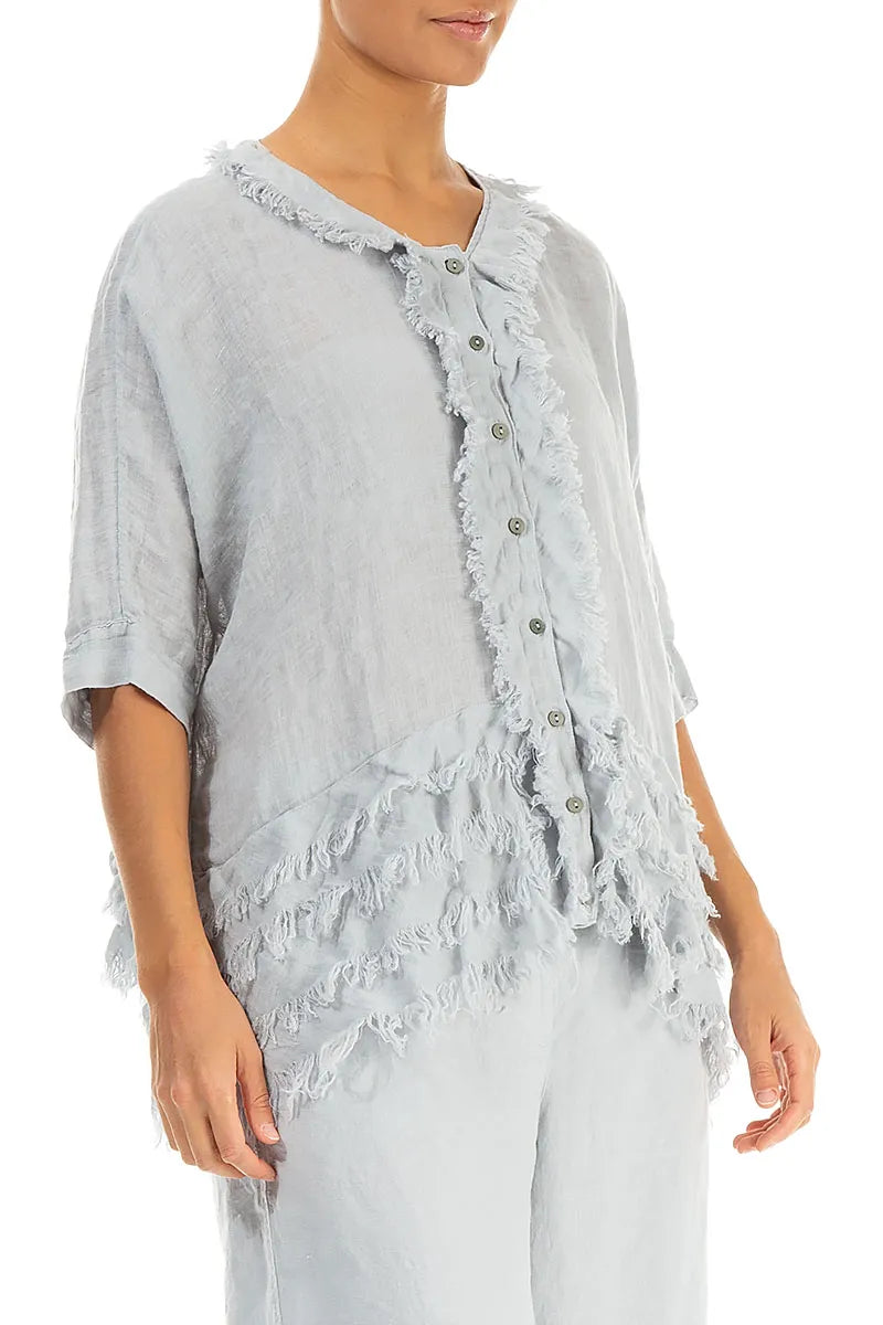 Boxy Frayed Edge Silver Grey Gauze Linen Blouse 3