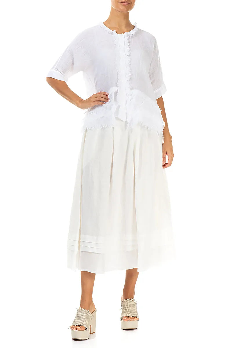 Boxy Frayed Edge White Gauze Linen Blouse 4