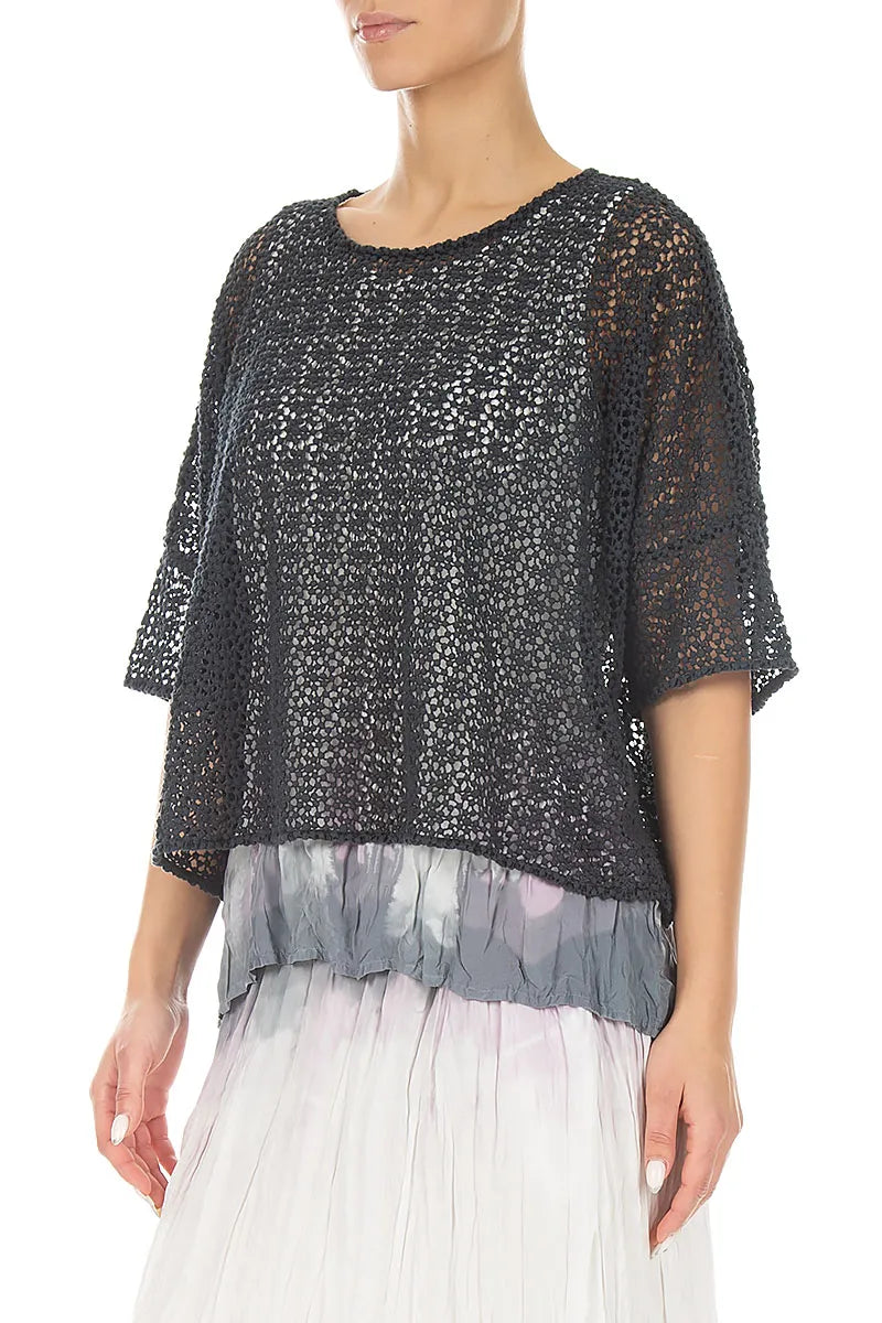 Boxy Graphite Broderie Cotton Blouse 3