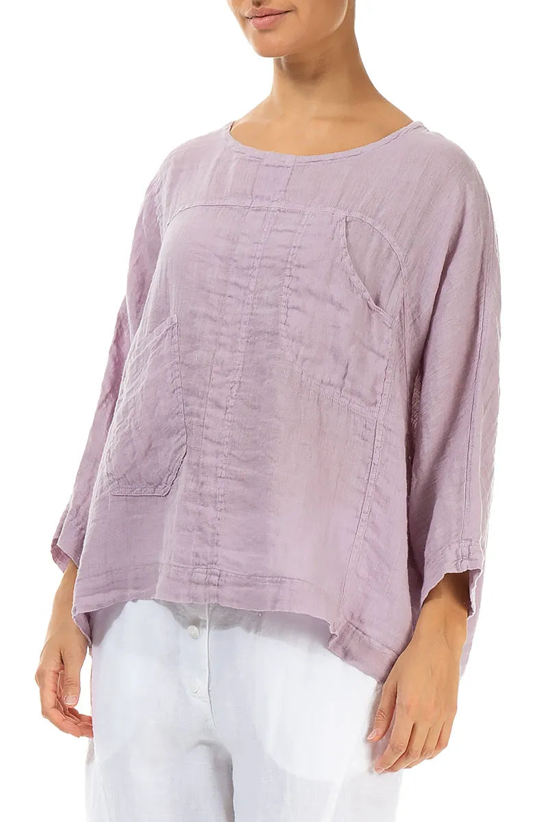 Boxy Lilac Gauze Linen Blouse 3
