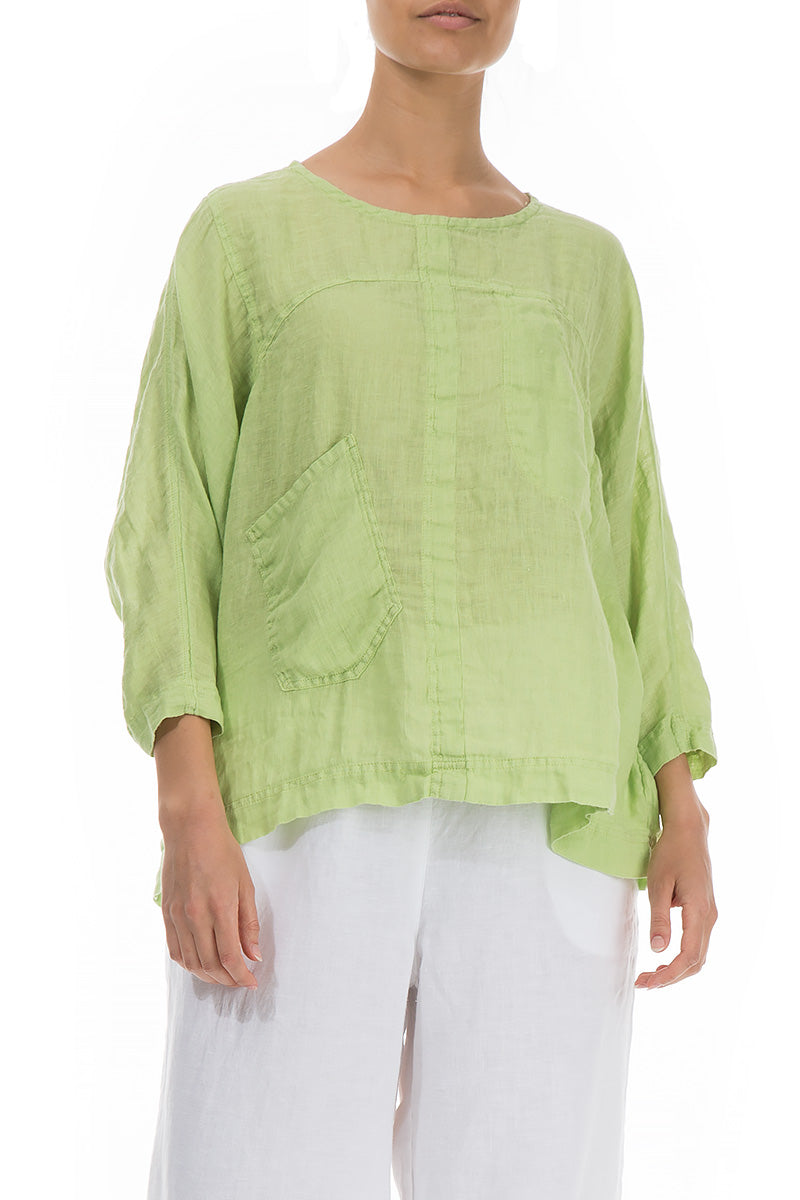 Boxy Lime Gauze Linen Blouse