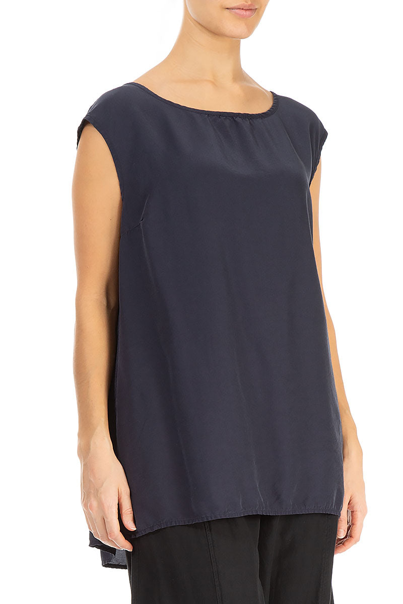 Boxy Slate Blue Silk Bamboo Blouse 3