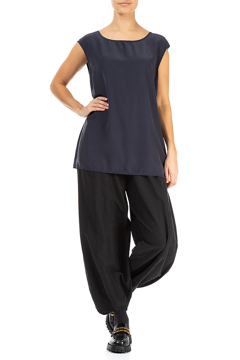 Boxy Slate Blue Silk Bamboo Blouse 4