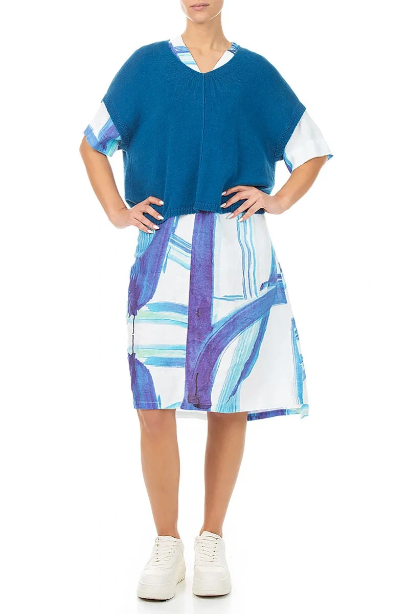 Boxy V-Neck Cobalt Blue Linen Vest