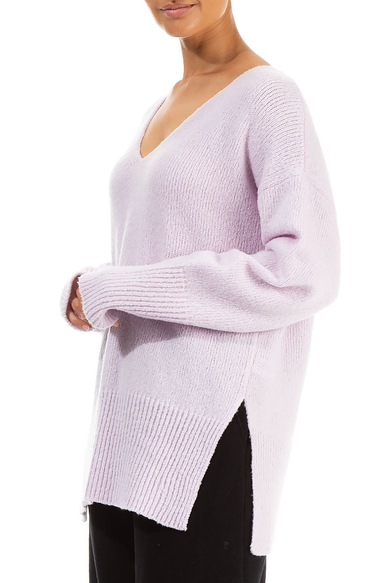Boxy V-Neck Light Pink Wool Sweater 3