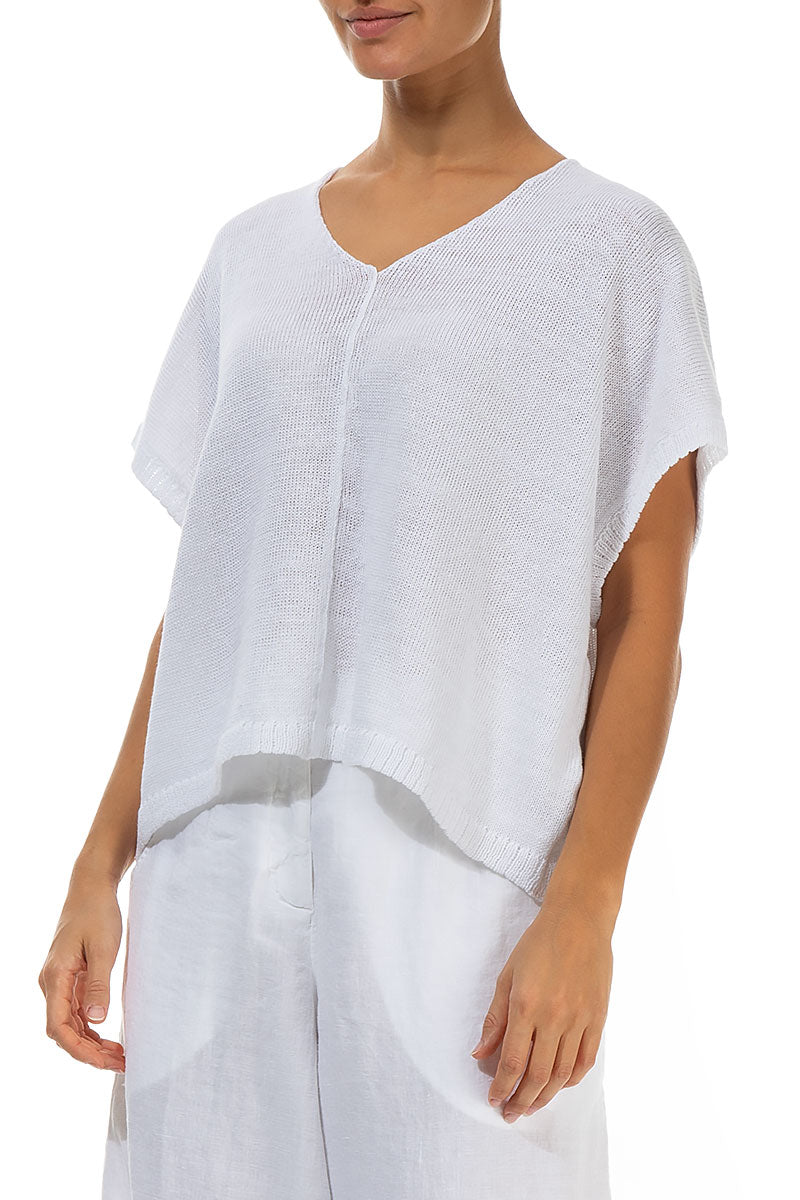 Boxy V-Neck White Linen Vest 3