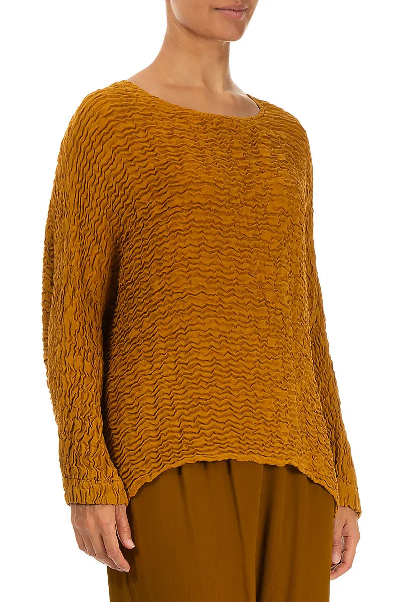 Boxy Yellow Ochre Crinkled Silk Blouse 3