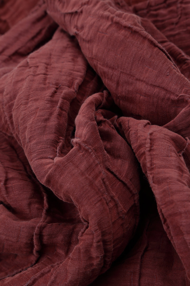 Burgundy Crinkled Silk Linen Maxi Skirt 4
