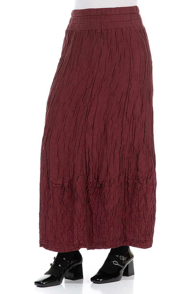 Burgundy Crinkled Silk Linen Maxi Skirt 3