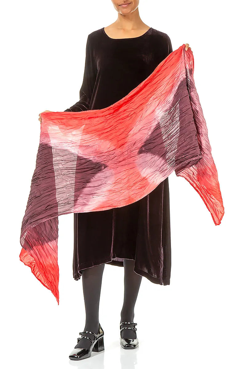 Burgundy Flame Ombré Pure Silk Scarf 4