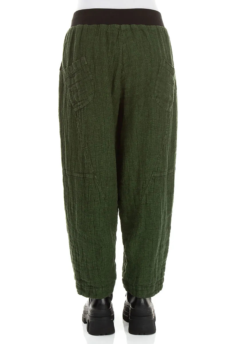Pantalon en Lin mélangé Vert trèfle à boutons sur le devant