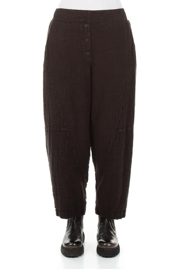 Button Front Truffle Brown Mélange Linen Trousers 1